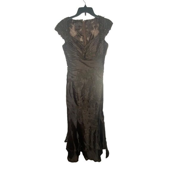 FOREVER YOURS INTERNATIONAL WOMEN'S CHOCOLATE BROWN BEADED EVENING GOWN SZ 8 - Picture 3 of 8